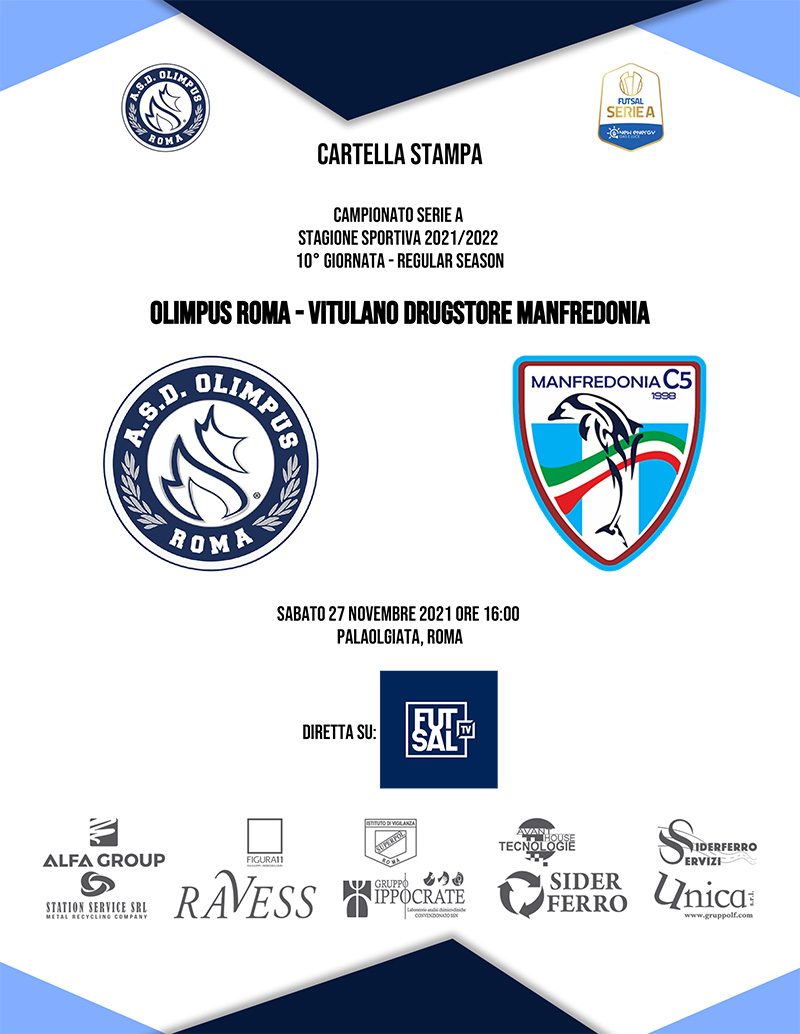 La cartella stampa della decima giornata: Olimpus Roma - Vitulano Drugstore Manfredonia