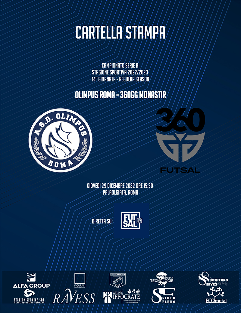 La cartella stampa della 14° giornata di campionato: Olimpus Roma - 360GG Monastir