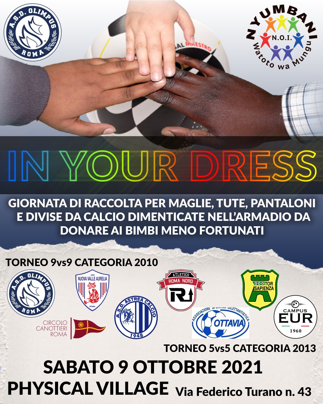 Oggi, “In your dress”. Olimpus 4U presenta la Giornata di solidarieta' per la donazione di materiale sportivo ai bambini meno fortunati